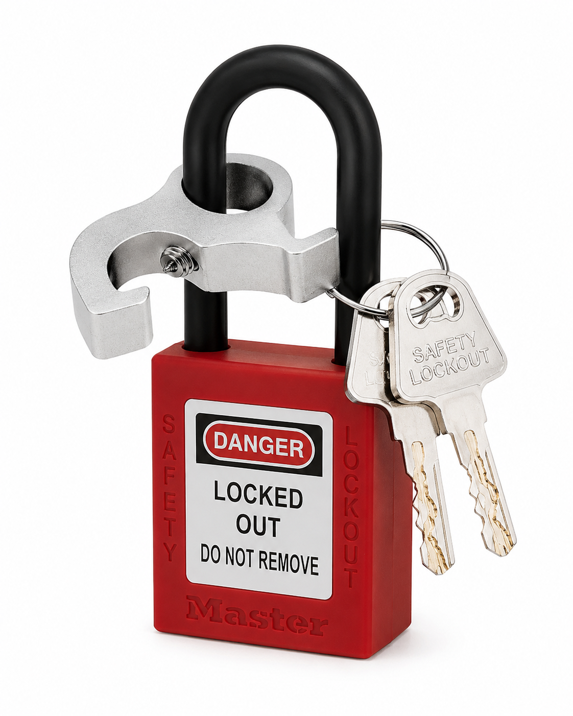 Electrical lock-off kit for electricians including MCB lock-off device, safety padlock and keys for safe isolation during EICRs and electrical testing.