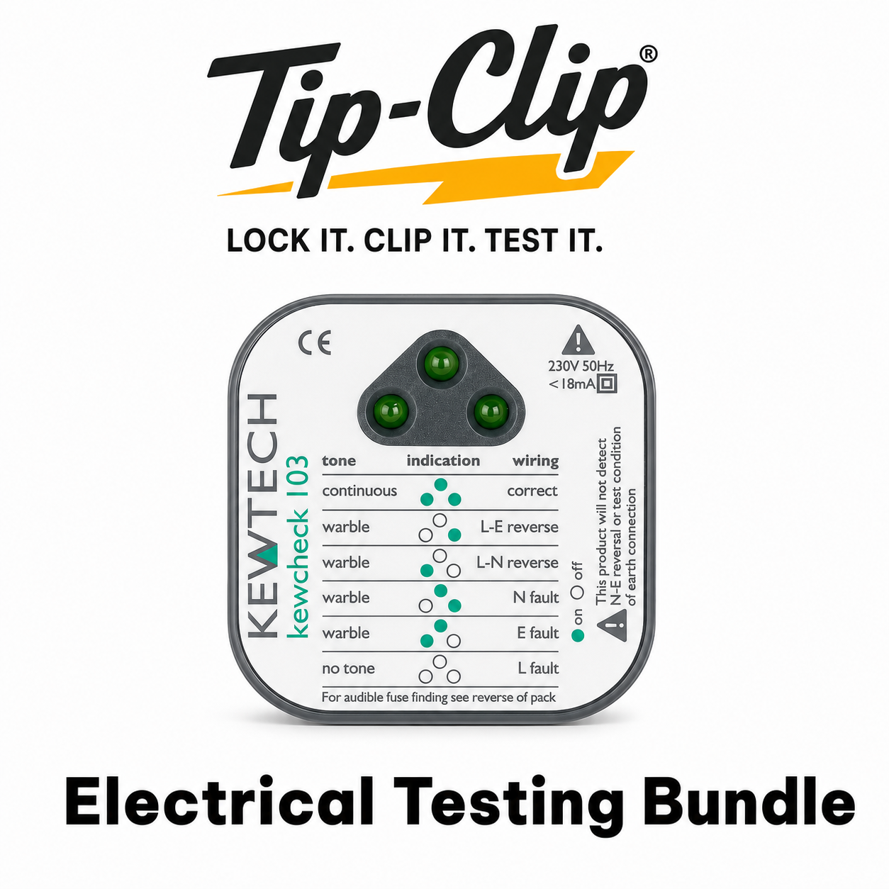 Kewtech Kewcheck 103 socket tester with LED wiring fault indicators and audible tone for electricians