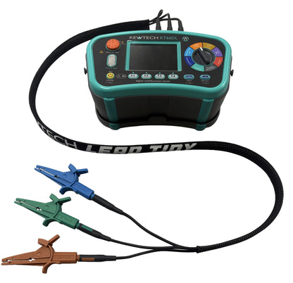 Kewtech Lead Tidy fitted to KT66DL multifunction tester test leads with crocodile clips