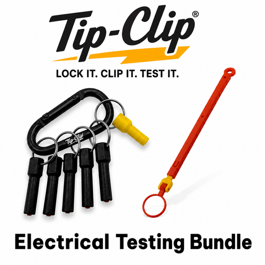 Tip-Clip Electrical Testing Bundle including the Tip-Clip Test Probe Holder and 1000V insulated inspection mirror for electricians.