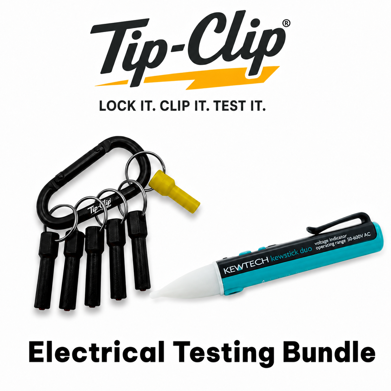 Tip-Clip test probe holder with Kewtech Kewstick Duo non-contact voltage detector bundle for electricians