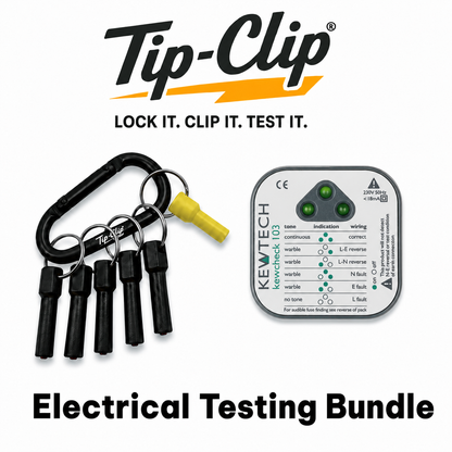 Tip-Clip test probe holder and Kewtech Kewcheck 103 socket tester electrical testing bundle for electricians